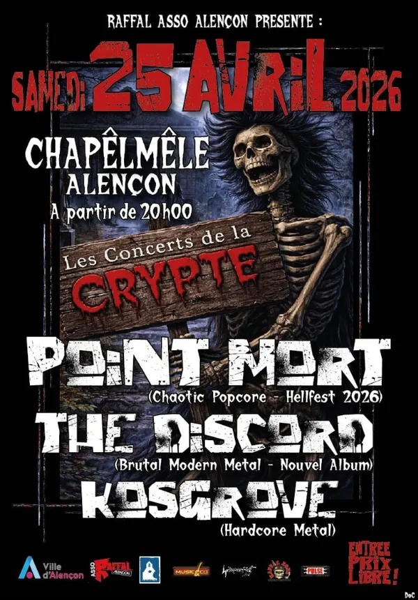 LES CONCERTS DE LA CRYPTE : Point mort + The Discord + Kosgrove