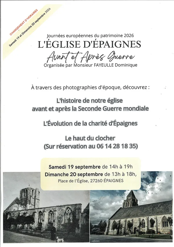 Journées Européennes du Patrimoine : L'église d'Epaignes avant et après guerre