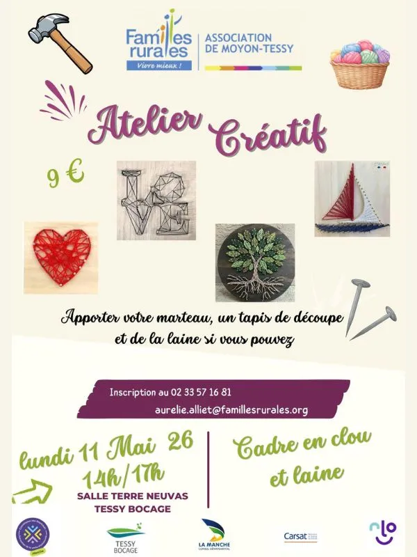 Atelier créatif "cadre en clous et laine"