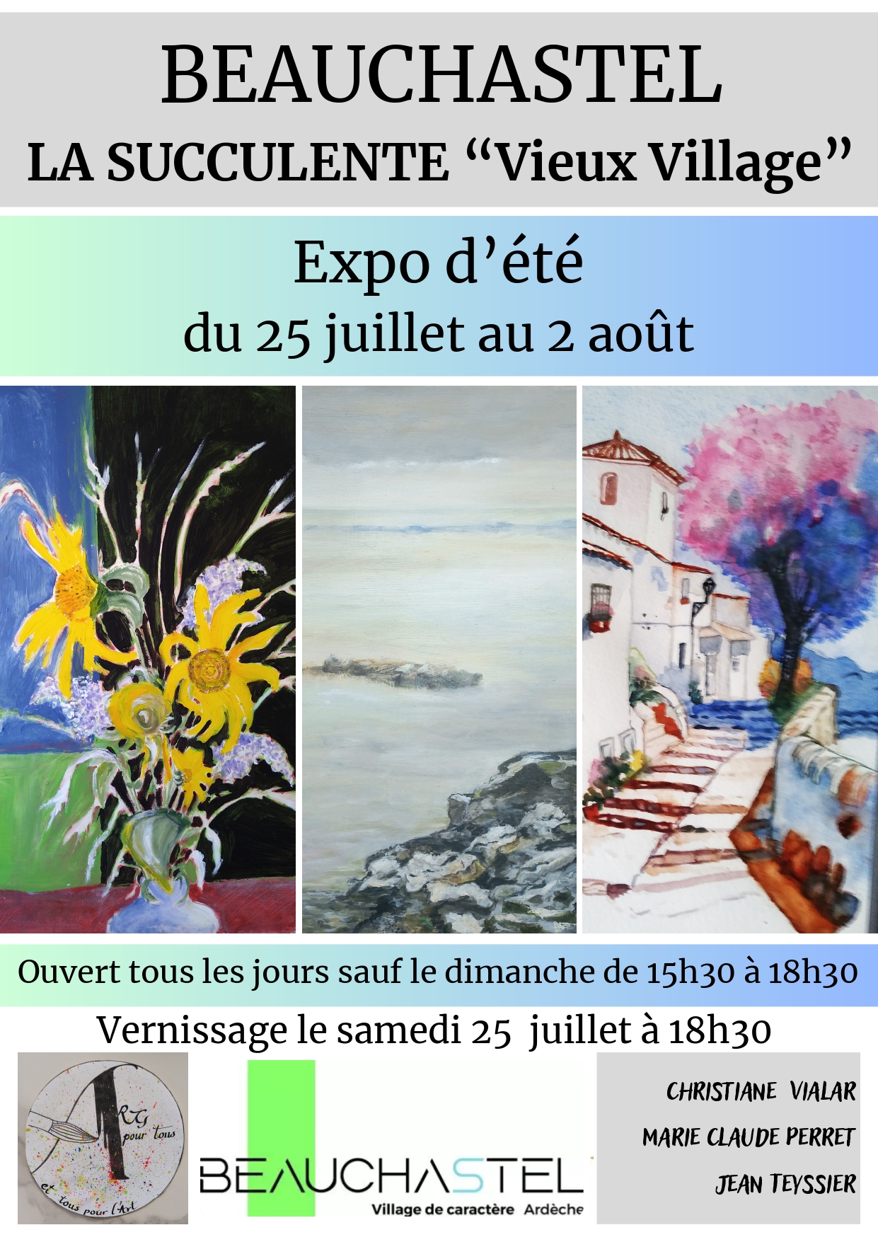 Vernissage de l'exposition de peintures de Christiane Vialar, Marie-Claude Perret et Jean Teyssier