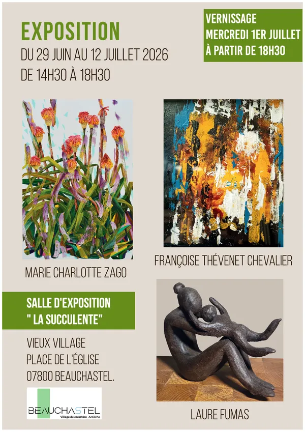 Exposition d'œuvres de Marie-Charlotte Zago, Françoise Thévenet-Chevalier et Laure Fumas (peintures et sculptures)