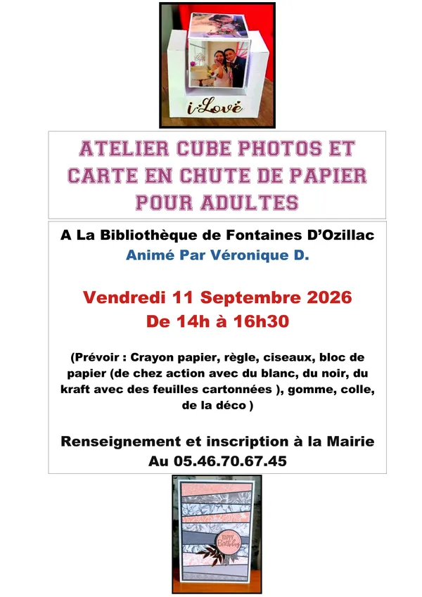 Atelier cube photos et carte en chute de papier