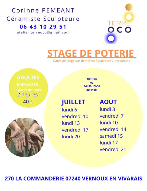 Atelier "Poterie" pour adultes/ados/enfants" | durée 2h