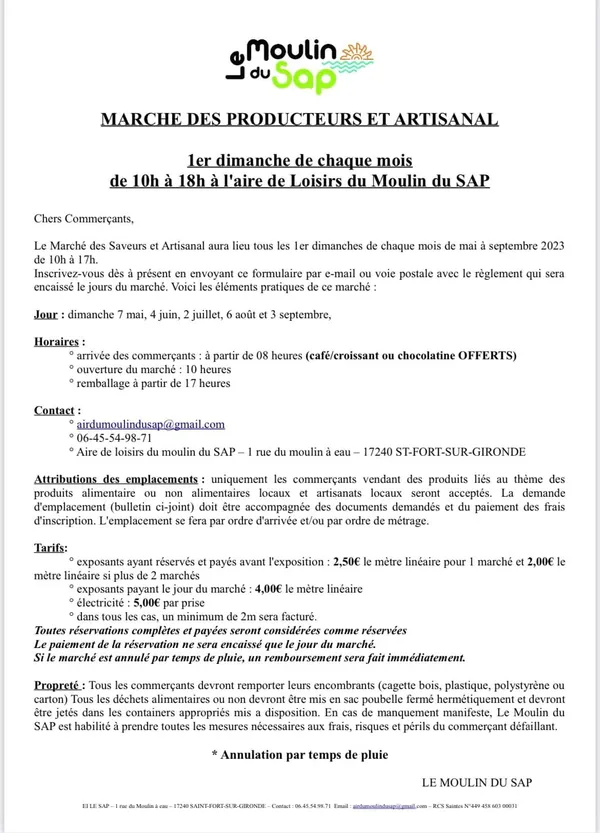 Marché de producteurs et artisans- Moulin du sap
