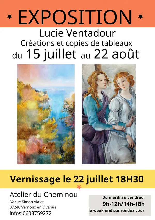 Exposition de peintures de Lucie Ventadour (créations et copies de tableaux)