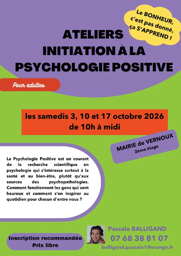 Atelier "Initiation à la psychologie positive" pour adultes