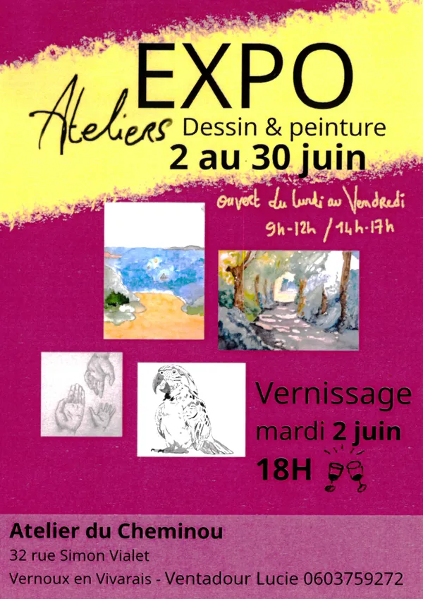 Exposition des travaux des élèves de l'atelier "dessin/peinture" de Lucie Ventadour