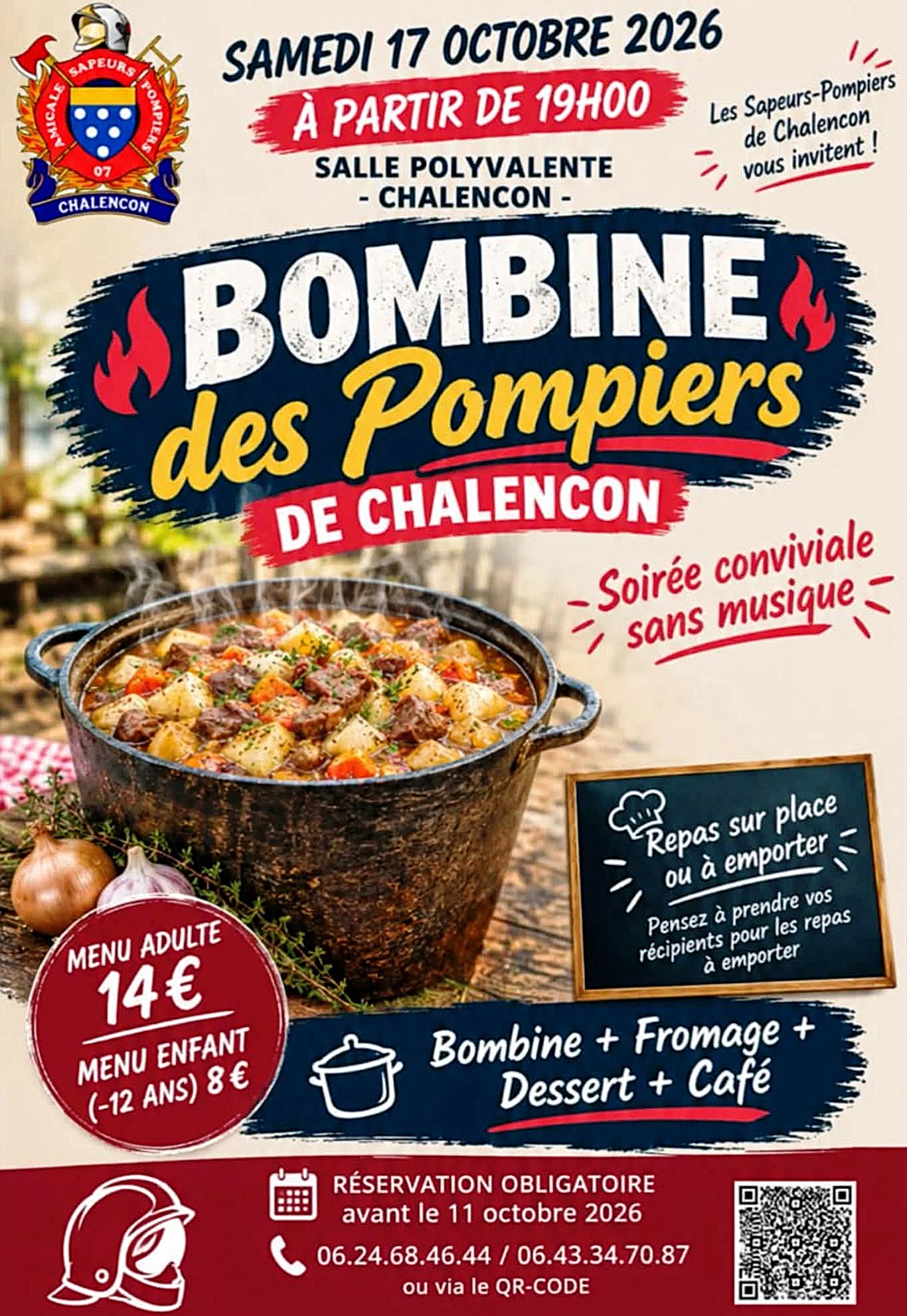 Repas ouvert à tous (bombine ardéchoise), sur place ou à emporter
