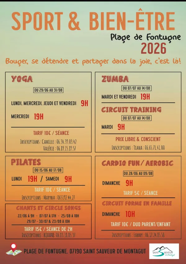 Cours de pilates sur la plage de la fontugne