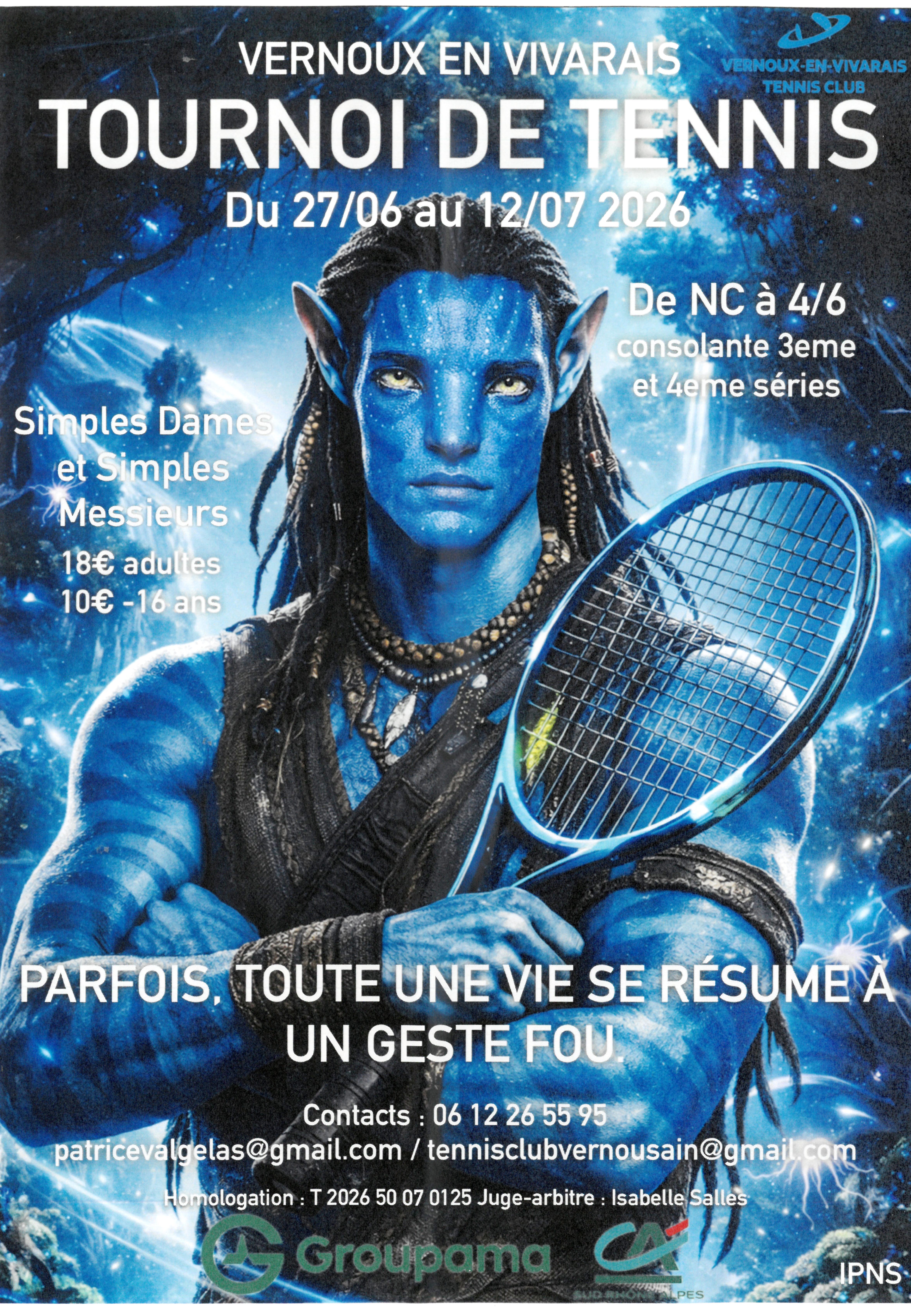 Tournoi de tennis en simple (ouvert aux joueurs et joueuses de niveaux NC à 4/6)
