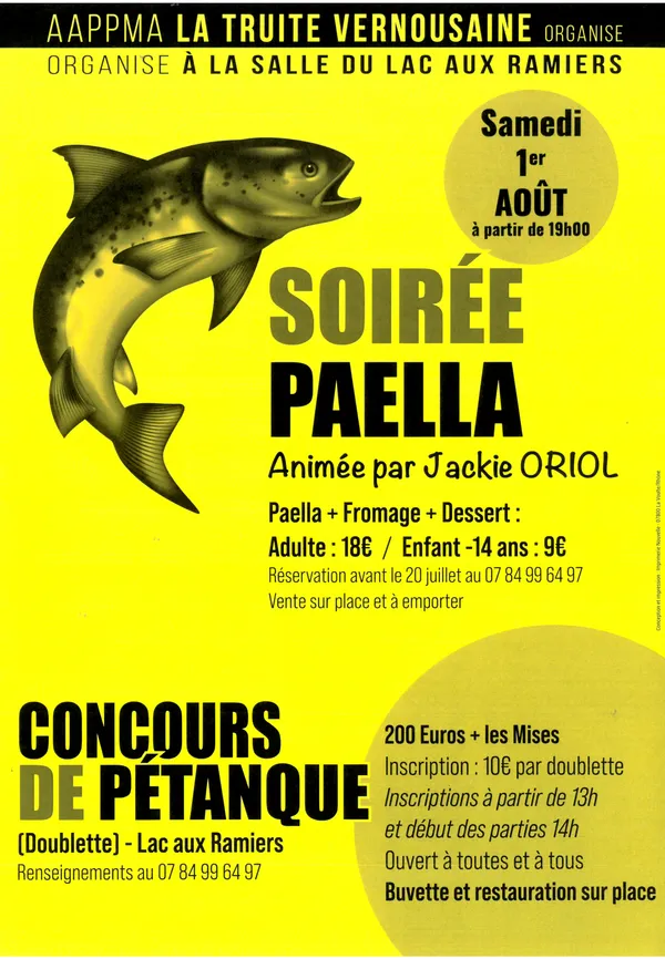 Repas ouvert à tous (paëlla), animé par Jackie Oriol