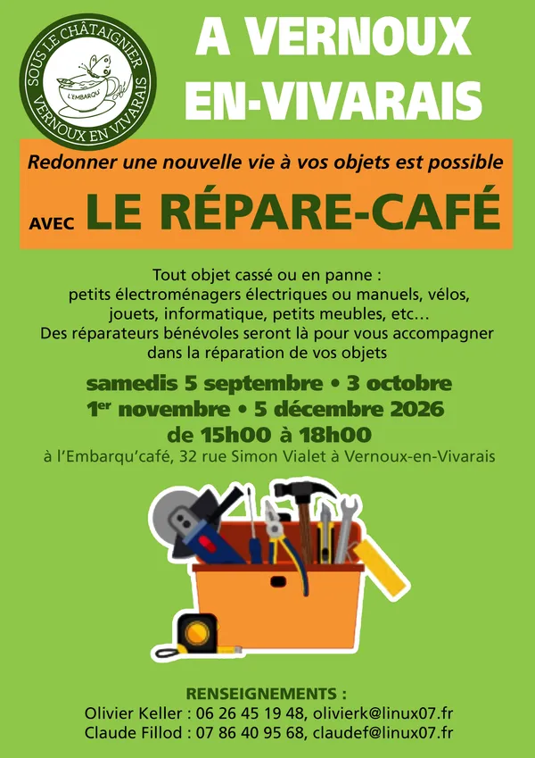 Atelier "Répare Café" (réparation d'objets cassés ou en panne)