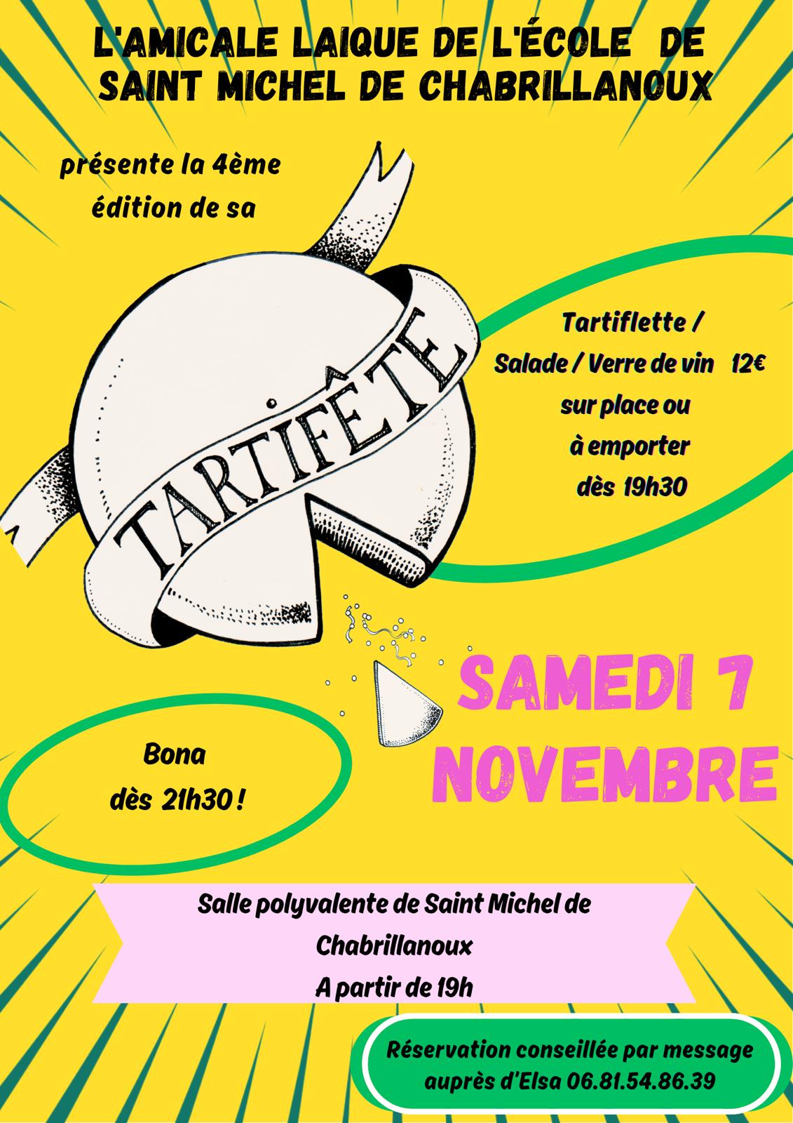 Soirée "Tarti'fête" : repas ouvert à tous (tartiflette sur place ou à emporter) et DJ set