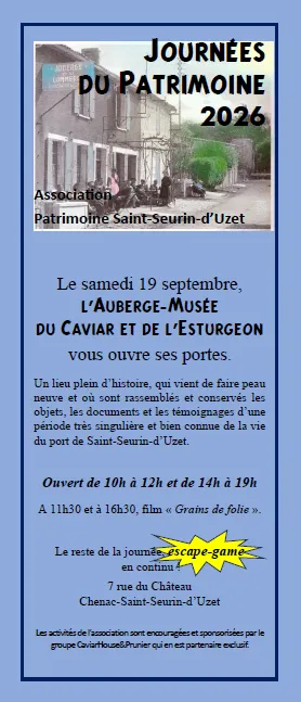 Journées Européennes du Patrimoine - Journée portes ouvertes Auberge-Musée du caviar