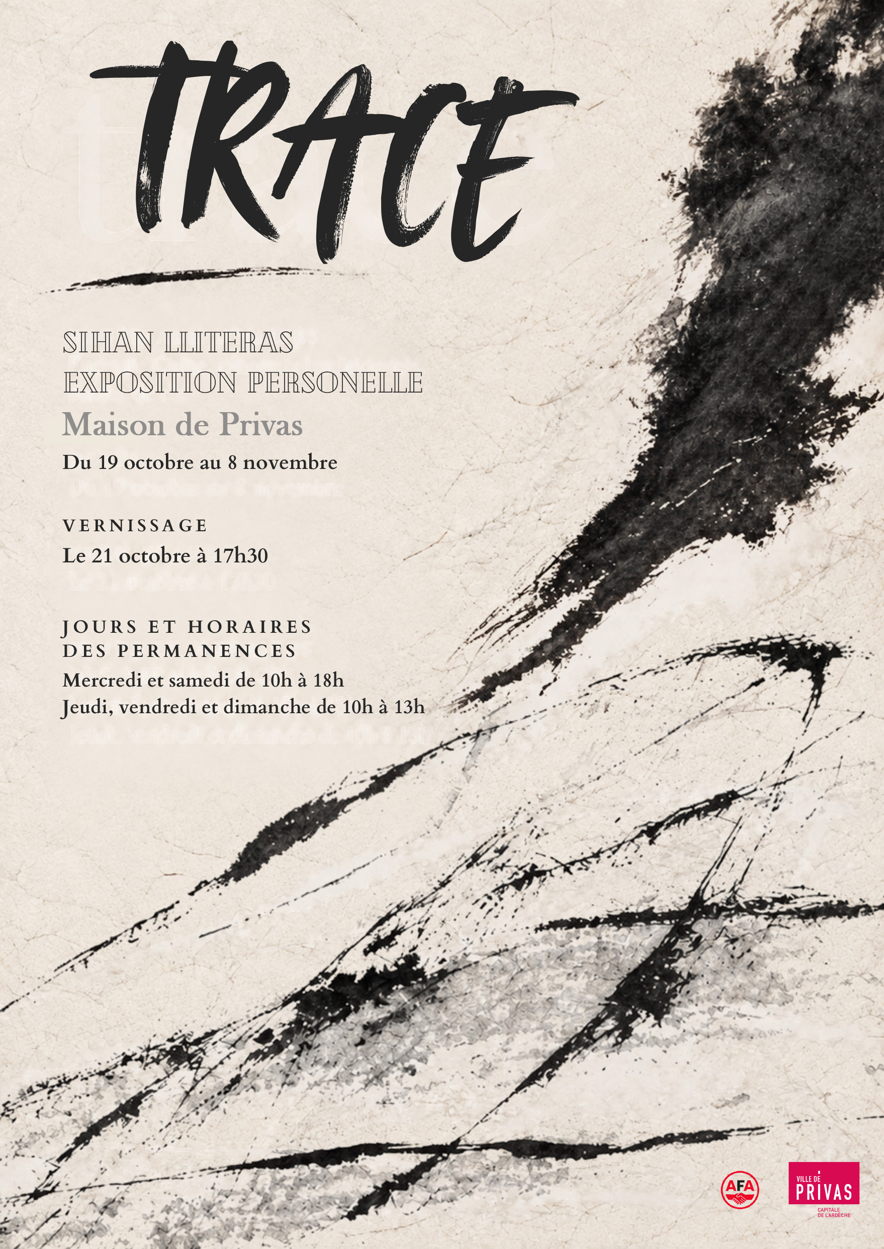 Exposition "Trace" (tableaux à l'encre de Chine de Sihan Wang Lliteras)