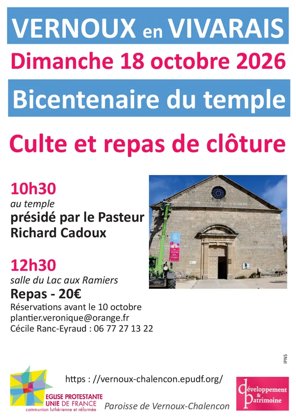 Repas du bicentenaire du temple protestant de Vernoux-en-Vivarais