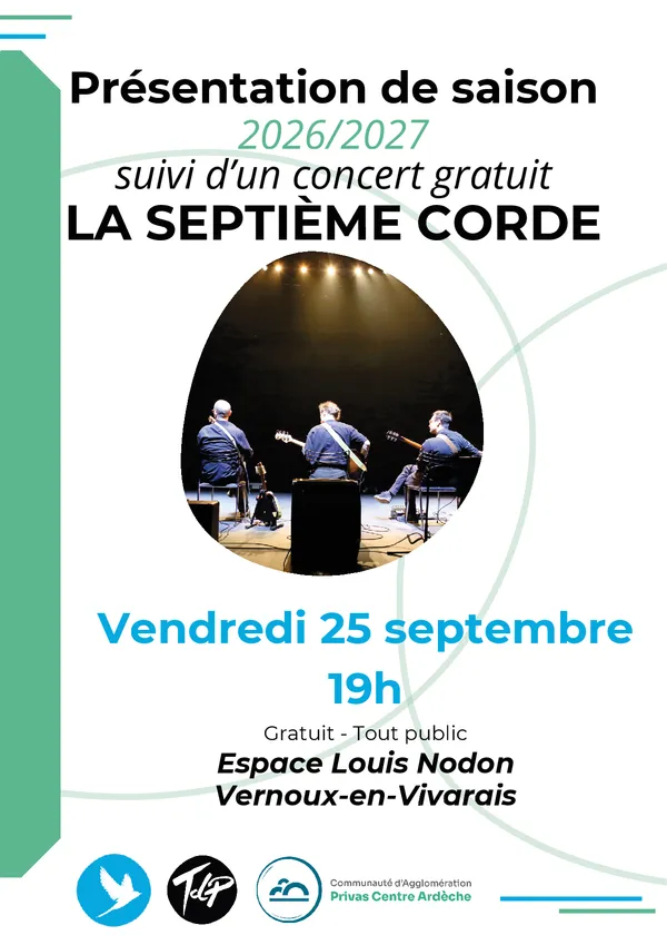 Présentation de la saison culturelle 2026/2027 de l'Espace Louis Nodon (suivie d'un concert gratuit du groupe "La Septième Corde")