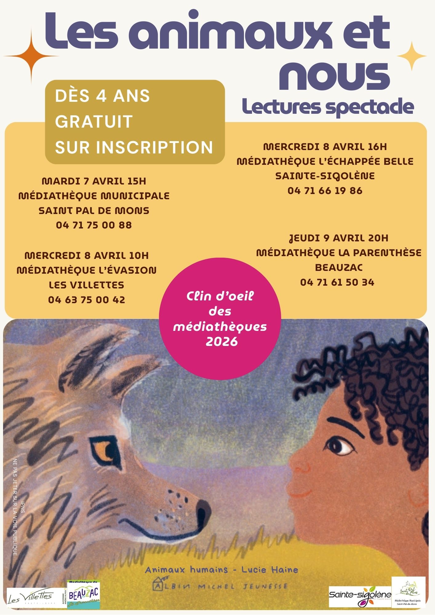 Lectures spectacle intitulées "les animaux et nous"