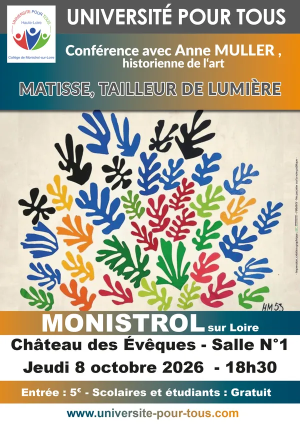 CONFERENCE UPT : Henri MATISSE, tailleur de lumière
