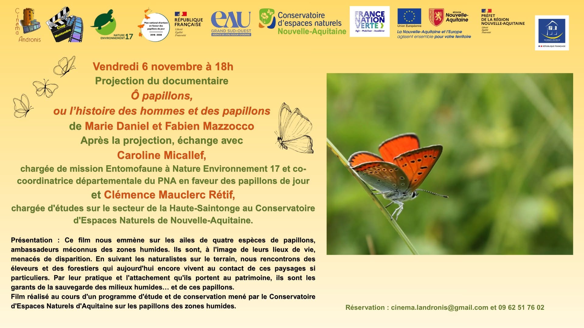 Projection du documentaire "Ô papillons, ou l’histoire des hommes et des papillons" au cinéma