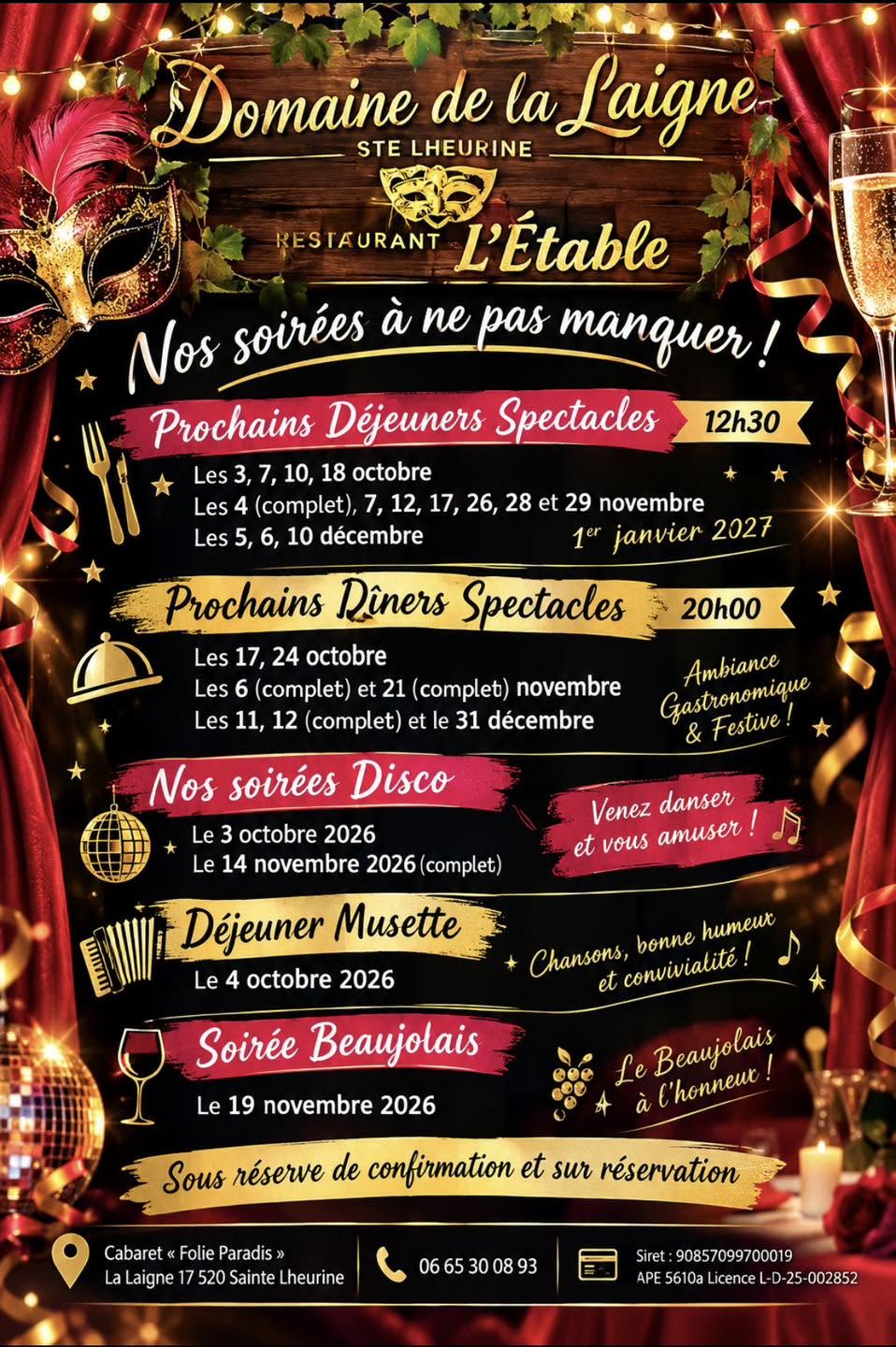 Soirées à thème au Cabaret Domaine de la Laigne